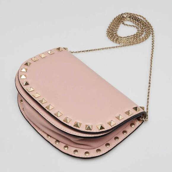 Valentino Pink Leather Rockstud Mini Saddle Crossbody Bag - Picture 3 of 10